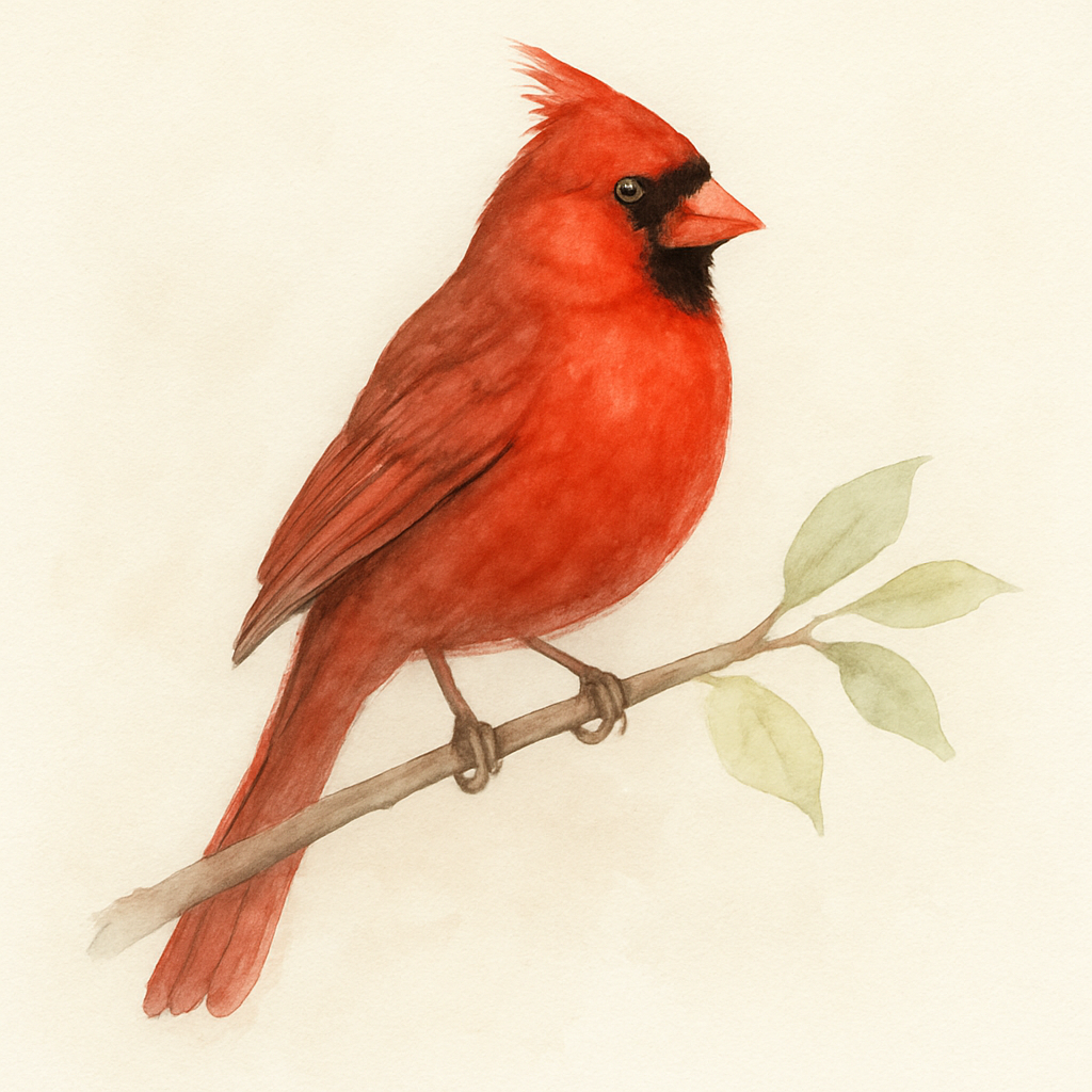 Watercolor illustration of a red cardinal, the symbol of the Art From the Heart fundraiser
