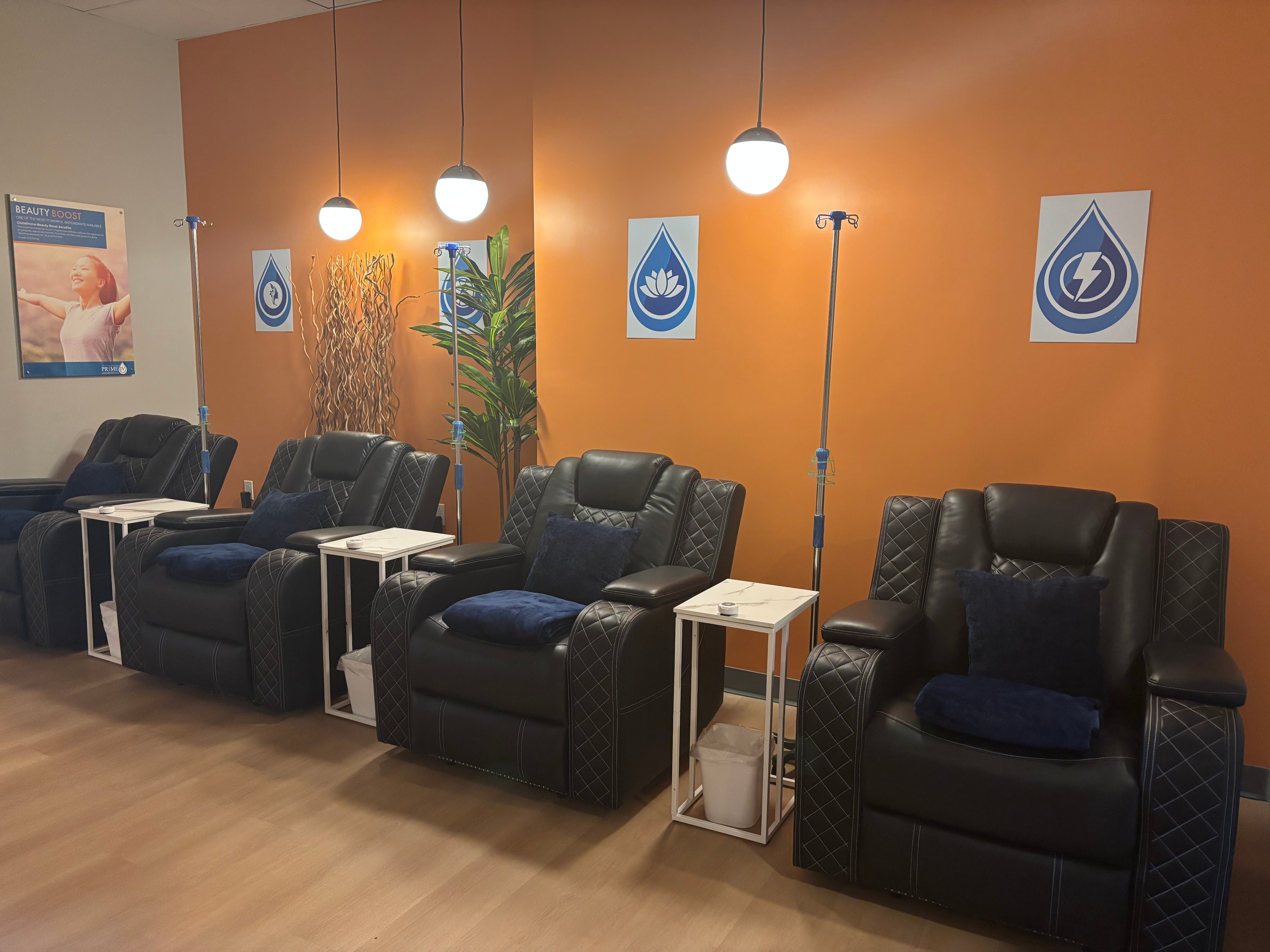 Comfortable IV therapy lounge chairs at Prime IV Hydration & Wellness in Nolensville, TN